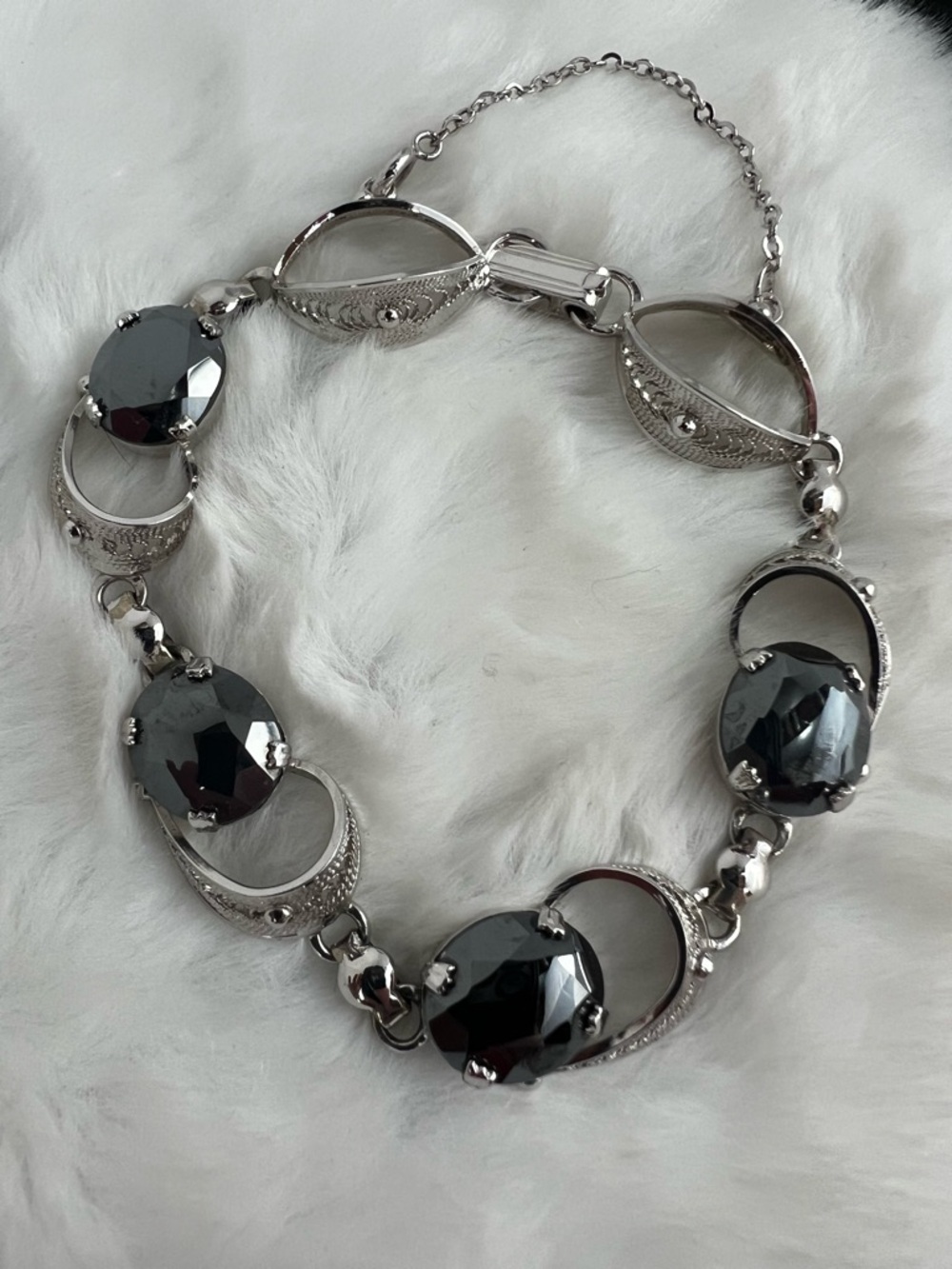 Vintage Sterling Hematite Filigree Bracelet